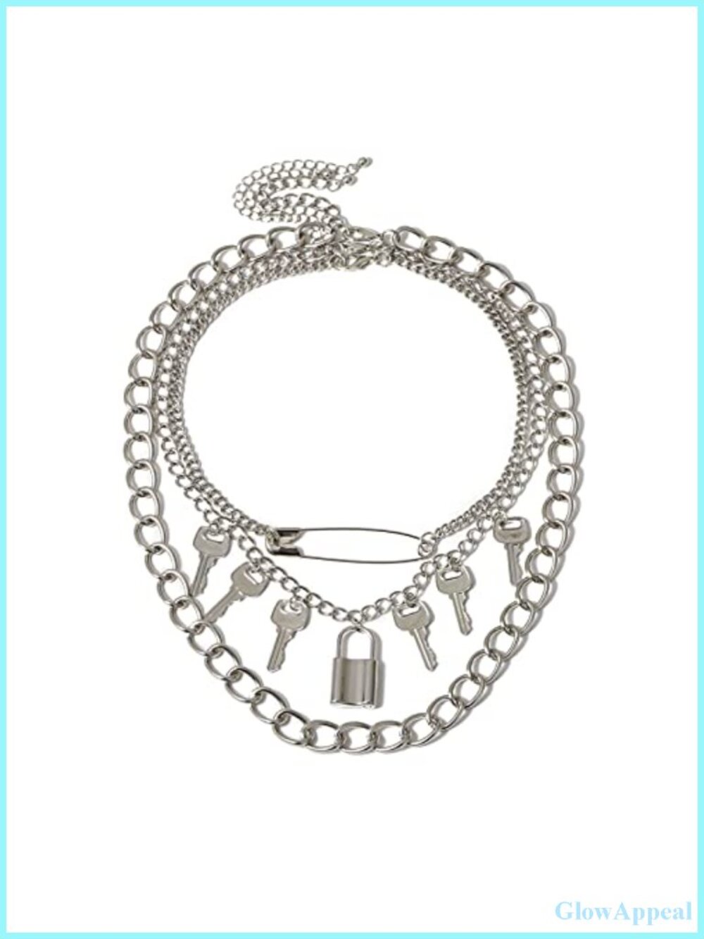 Punk Layered Key Lock Chain Choker Necklace Set Gothic Stacking Safety Pin
